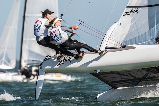 Louisa Chafee (Warwick, R.I.) and helm Riley Gibbs (Long Beach, Calif.), Nacra 17. © Jen Edney / US Sailing Team